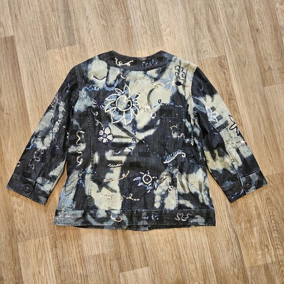 Vtg Chicos Denim Jacket Womens 1/M Embroidered Floral Tie Dye Hippie Artsy Boho - Picture 5 of 8